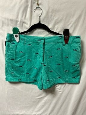 Cambridge Dry Goods Turquoise Embroidered Shark Jean Shorts